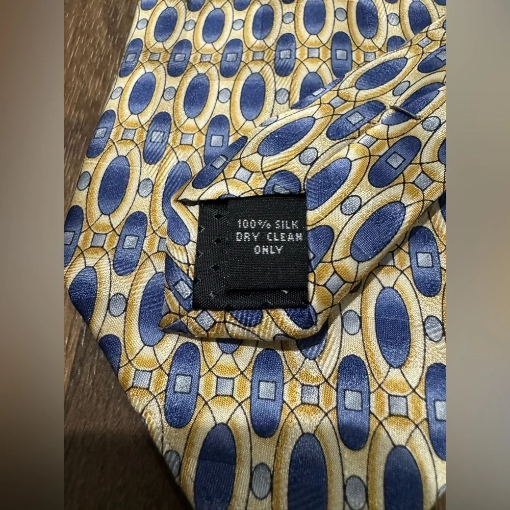Pierre Cardin Yellow Blue Geometric 100% Silk Necktie